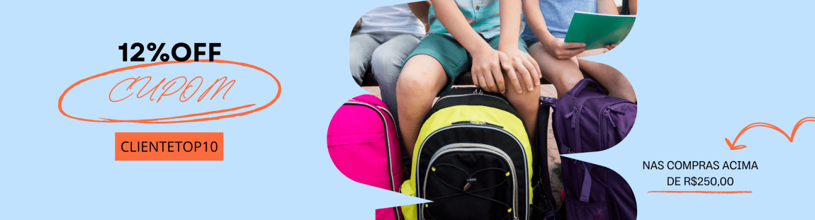 banner cupom de desconto promocional 12% papelaria pratika