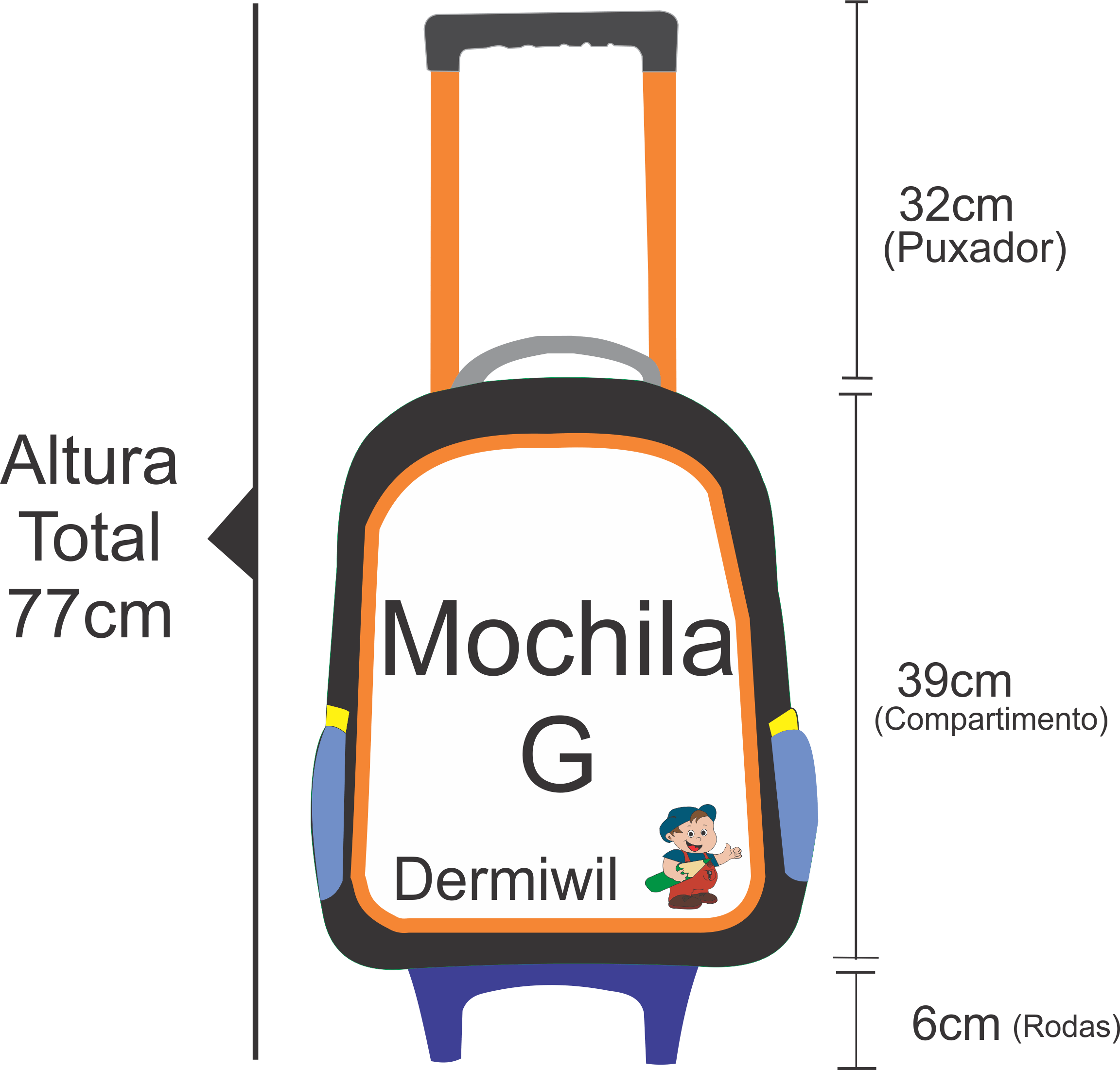 Medidas da Altura da Mochila de Rodinha Dermiwil