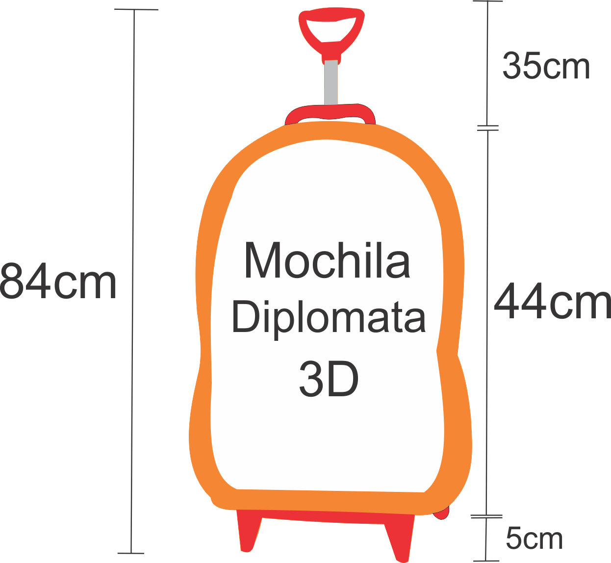 Medidas da Altura da Mochila com rodas da diplomata maxtoy