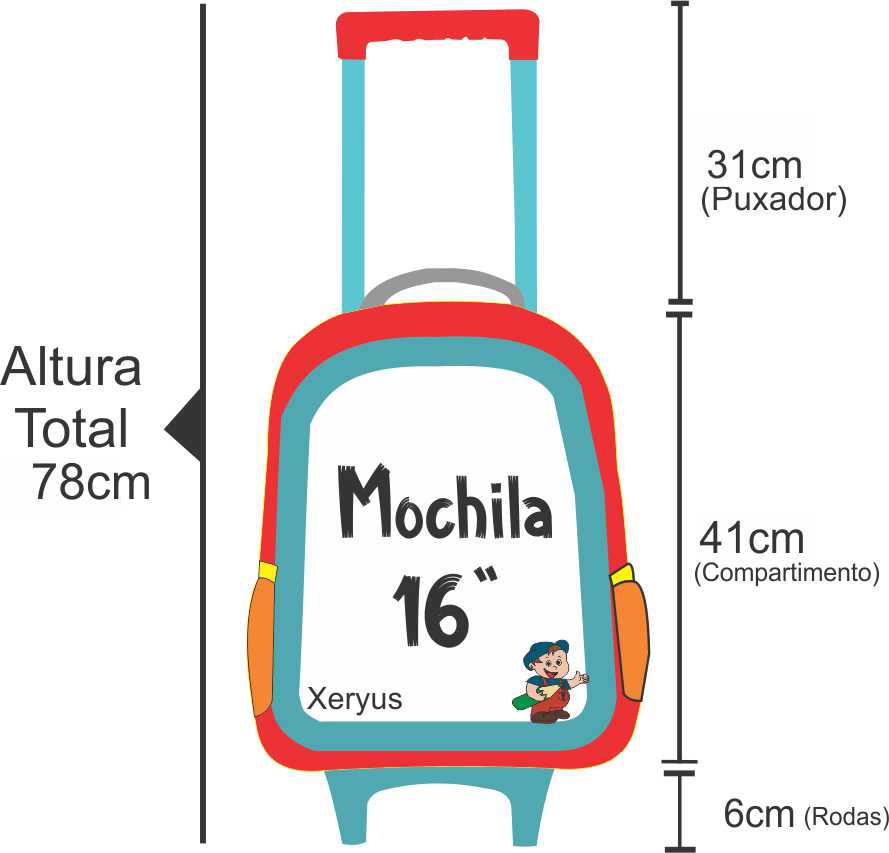 altura total da mochila de rodinha com o puxador esticado aprox 78cm