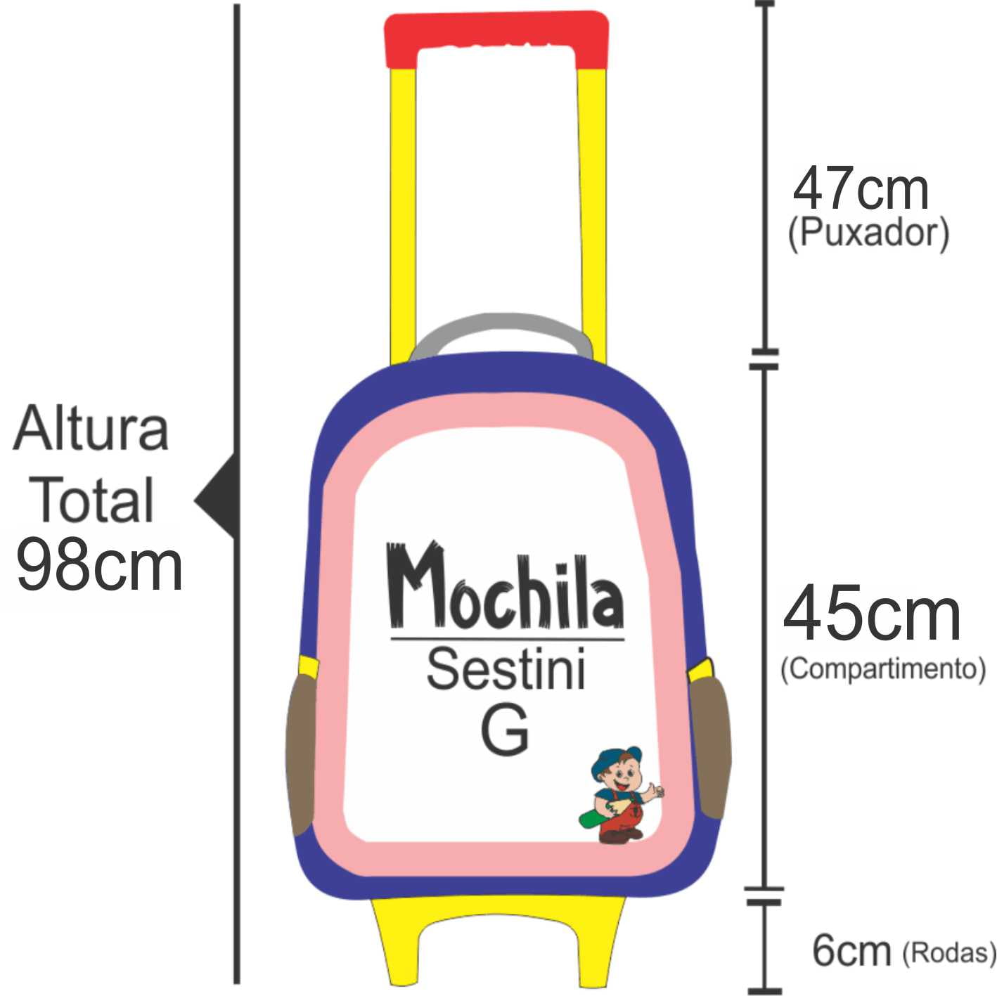 medidas da mochila de rodinha escolar com alça