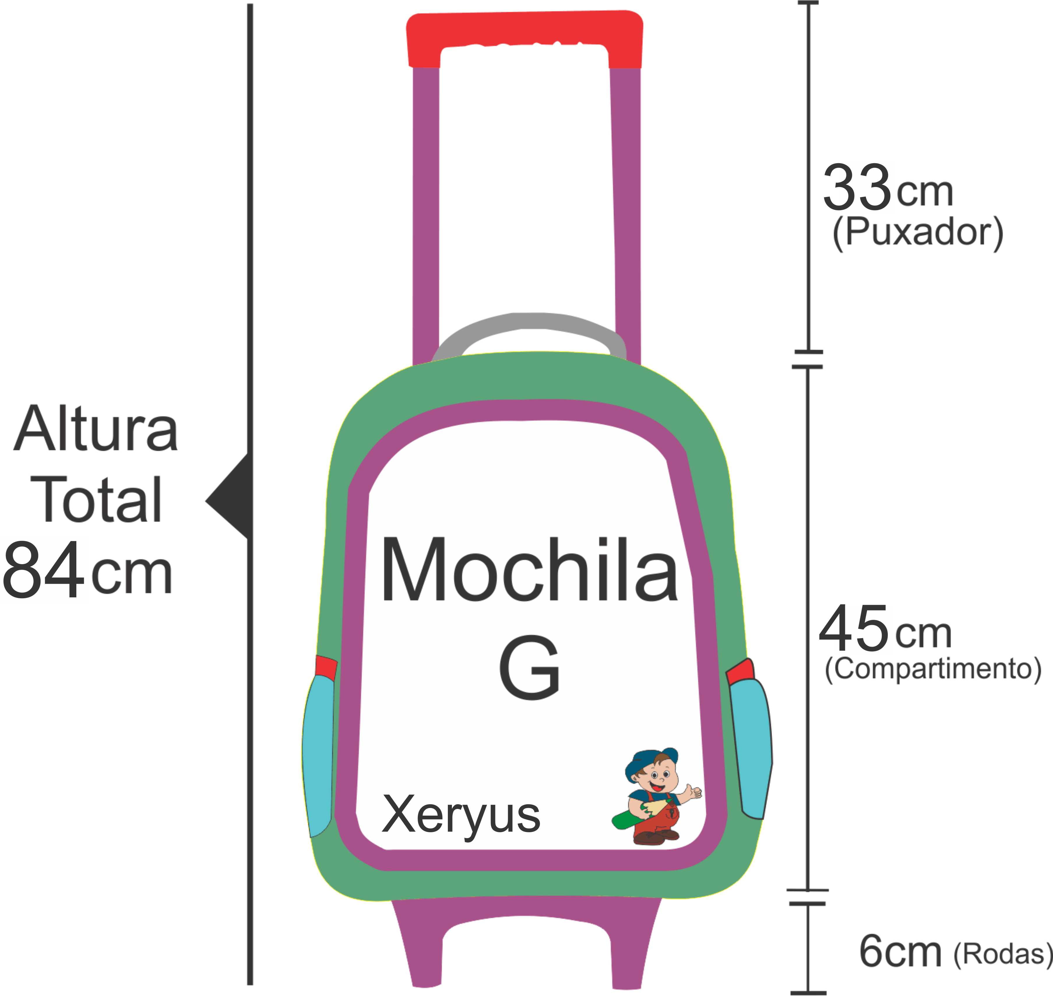 altura da mochila de rodas princesas