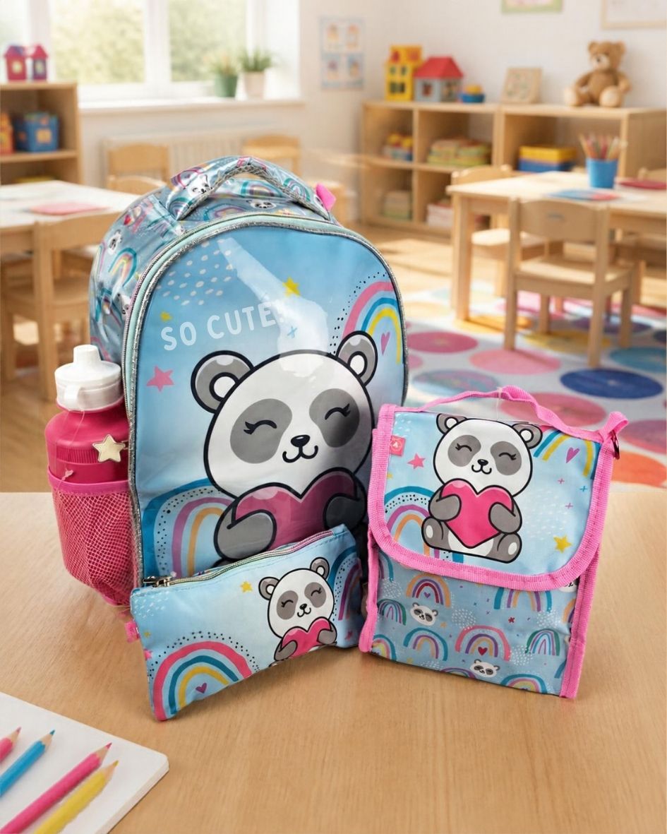 Kit Mochila Escolar Infantil Ursinho 5 Peças com Lancheira Térmica Seanite MI41382