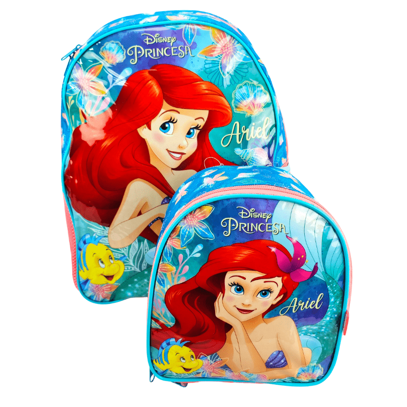 Mochila Costas Infantil Princesa Ariel Sereia Kit Escolar com Lancheira Xeryus 11482