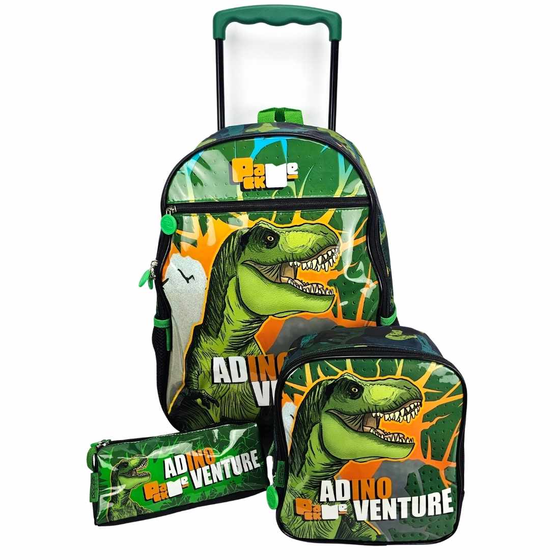 Kit Mochila de Rodinha Dinossauro T-Rex com Lancheira e Estojo - Pacific