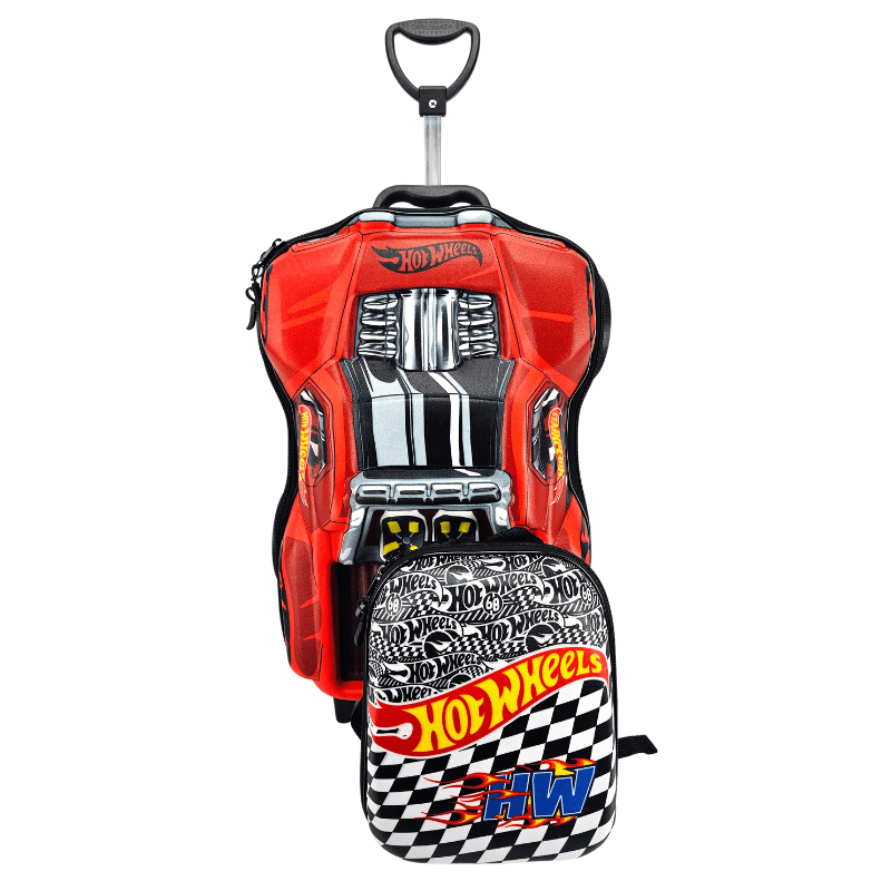 Mochila de Rodas Hot Wheels Dawgzilla Vermelho 3D Com Lancheira Maxtoy 2500dm20