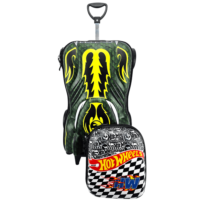 Mochila De Rodas Hot Wheels Howlin Heat 3D E Lancheira Maxtoy 2500HM23