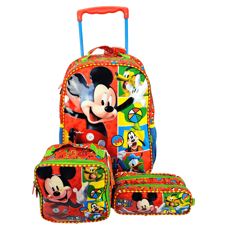 Mochila de Rodas Mickey Mouse Disney com Lancheira e Estojo 11610