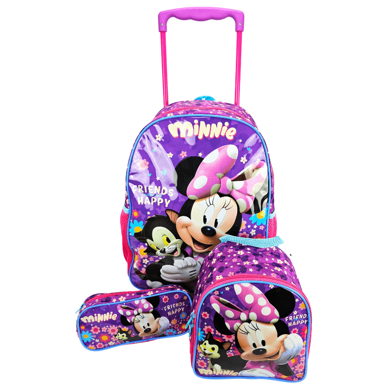 Mochila de Rodas Minnie Mouse Disney com Lancheira e Estojo Xeryus 11400