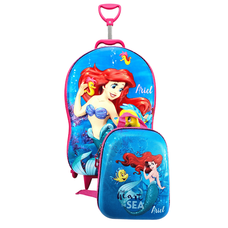 Mochila de Rodas Pequena Sereia Ariel 3D Com Lancheira Maxtoy 3855cm22