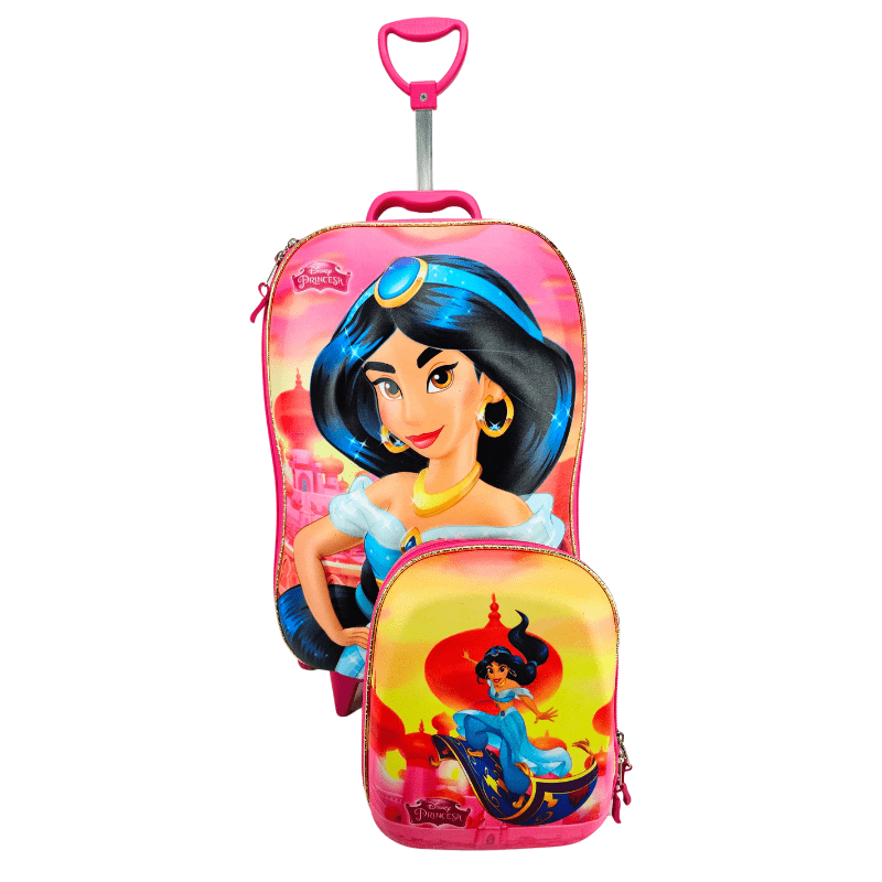 Mochila de Rodas Princesas Disney Jasmine 3D Com Lancheira Maxtoy 3855JM23