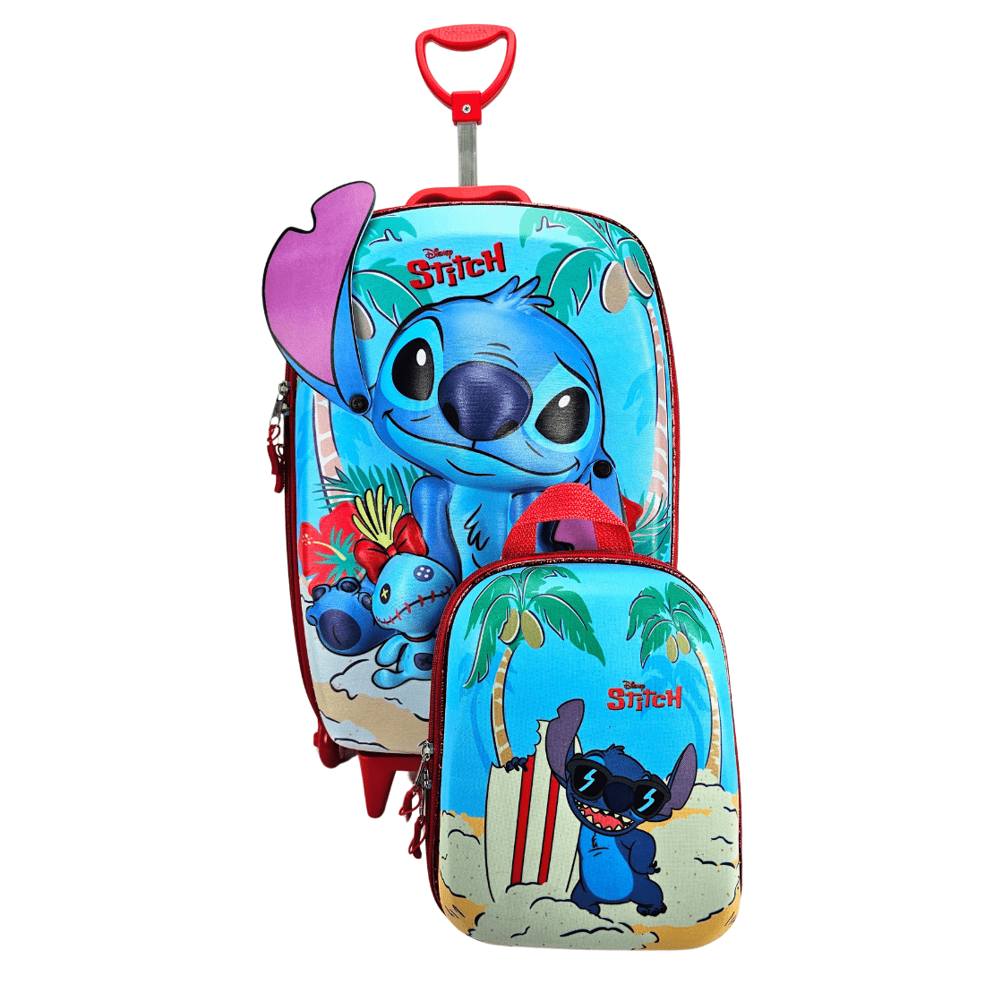 Mochila De Rodas Stitch Praia Disney 3D E Lancheira Maxtoy 3857AM24