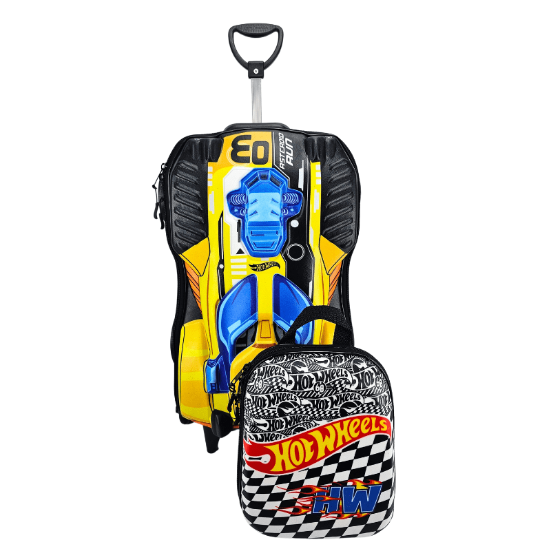 Mochila de Rodinha Hot Wheels Dune Soar Dourado 3D Com Lancheira Maxtoy 2500bm20