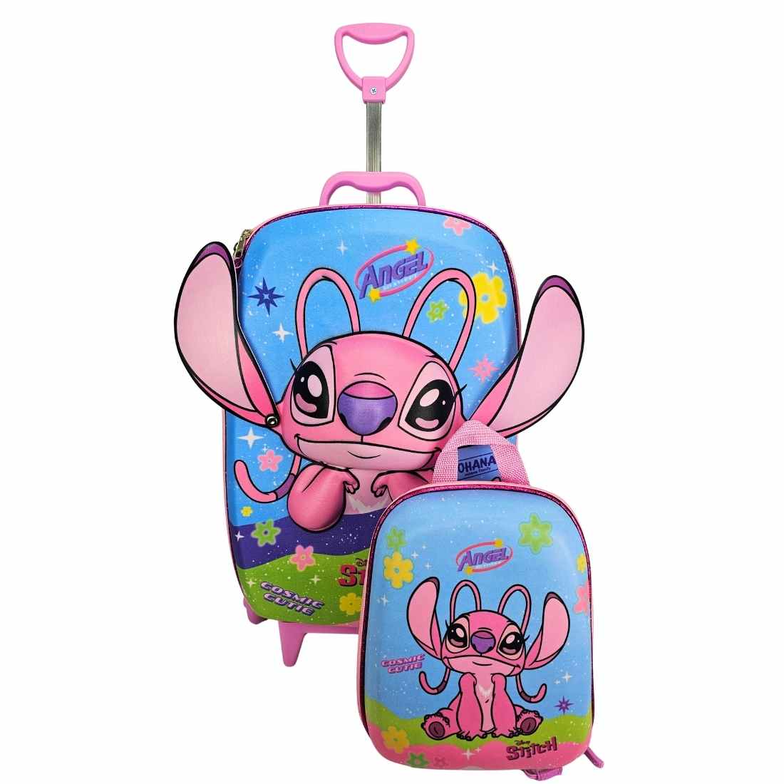 Kit Mochila de Rodinhas Angel e Stitch 3D Disney c/ Lancheira Maxtoy