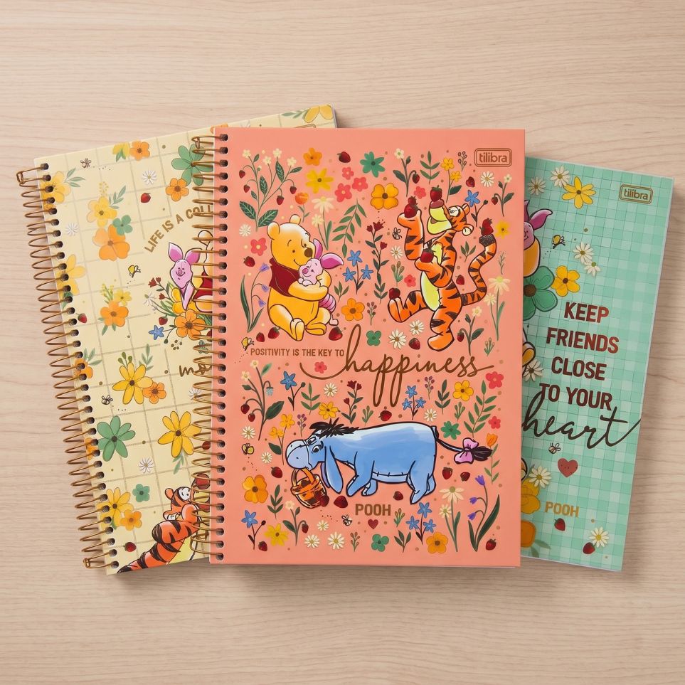 Caderno Universitário Capa Dura 12 Matérias Pooh Tilibra Connect 192 Folhas