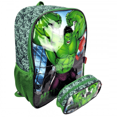 Mochila Hulk Vingadores Costas com Estojo Luxcel Verde