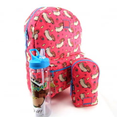 Mochila Container Hot Dogs com Estojo Elástico e Squeeze Dermiwil 37784