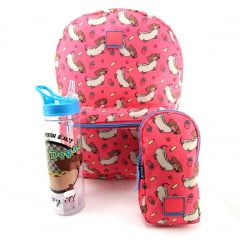 Mochila Container Hot Dogs com Estojo Elástico e Squeeze Dermiwil 37784