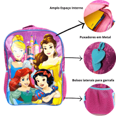 Mochila Costas Princesas Disney com Estojo Duplo Xeryus 11562