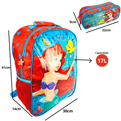 Mochila Infantil Costas Pequena Sereia Ariel com Estojo Xeryus 11492