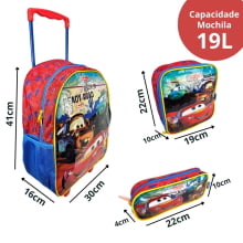 Kit Escolar Mochila de Rodinha Carros Disney com Lancheira Térmica e Estojo Xeryus 11630