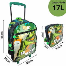 Kit Mochila de Rodinha Dinossauro T-Rex com Lancheira e Estojo - Pacific