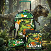 Kit Mochila de Rodinha Dinossauro T-Rex com Lancheira e Estojo - Pacific