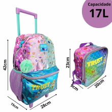 Kit Mochila de Rodinha Sereia Mermaid Emoji com Lancheira Térmica Pacific