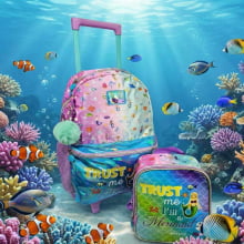 Kit Mochila de Rodinha Sereia Mermaid Emoji com Lancheira Térmica Pacific - Ref 979B01