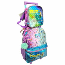 Kit Mochila de Rodinha Sereia Mermaid Emoji com Lancheira Térmica Pacific