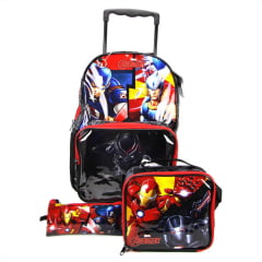 Mochila de Rodinha Vingadores com Lancheira e Estojo Dmw 11598