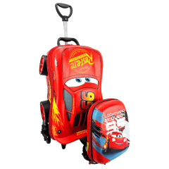 Mochila de Rodas Carros Disney Mcqueen 3d Com Lancheira Maxtoy 3851am22