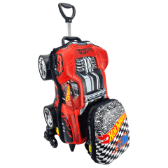 Mochila de Rodas Hot Wheels Dawgzilla Vermelho 3D Com Lancheira Maxtoy 2500dm20