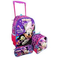 Mochila de Rodas Minnie Mouse Disney com Lancheira e Estojo Xeryus 11400