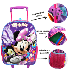 Mochila de Rodas Minnie Mouse Disney com Lancheira e Estojo Xeryus 11400