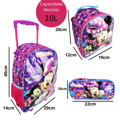 Mochila de Rodas Minnie Mouse Disney com Lancheira e Estojo Xeryus 11400