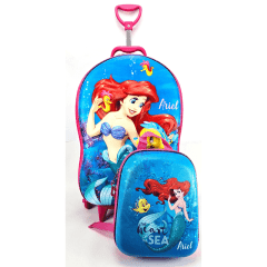 Mochila de Rodas Pequena Sereia Ariel 3D Com Lancheira Maxtoy 3855cm22