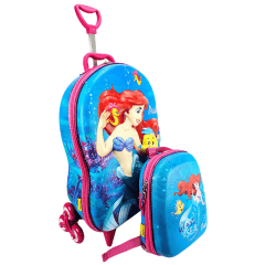 Mochila de Rodas Pequena Sereia Ariel 3D Com Lancheira Maxtoy 3855cm22