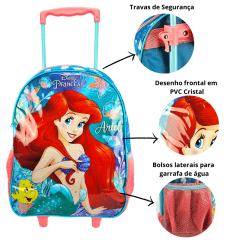 Mochila de Rodas Pequena Sereia Ariel com Lancheira Xeryus Disney 11480