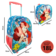 Mochila de Rodas Pequena Sereia Ariel com Lancheira Xeryus Disney 11480