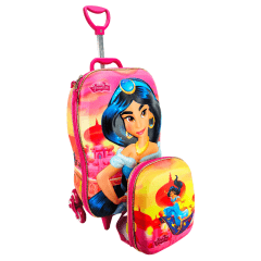 Mochila de Rodas Princesas Disney Jasmine 3D Com Lancheira Maxtoy 3855JM23