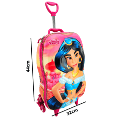 Mochila de Rodas Princesas Disney Jasmine 3D Com Lancheira Maxtoy 3855JM23