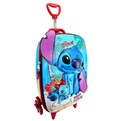 Mochila De Rodas Stitch Praia Disney 3D E Lancheira Maxtoy 3857AM24