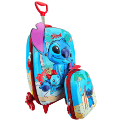 Mochila De Rodas Stitch Praia Disney 3D E Lancheira Maxtoy 3857AM24