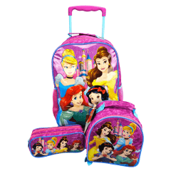 Mochila de Rodinha com Alça Princesas Disney Lancheira e Estojo Xeryus 11560