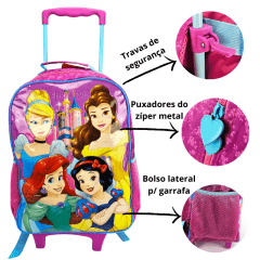 Mochila de Rodinha com Alça Princesas Disney Lancheira e Estojo Xeryus 11560