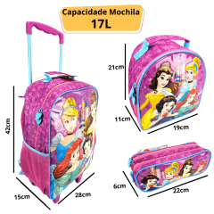 Mochila de Rodinha com Alça Princesas Disney Lancheira e Estojo Xeryus 11560