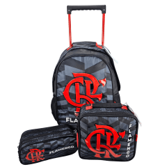 Mochila de Rodinha Flamengo Oficial com Lancheira Térmica e Estojo Triplo Xeryus 13550