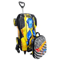 Mochila de Rodinha Hot Wheels Dune Soar Dourado 3D Com Lancheira Maxtoy 2500bm20