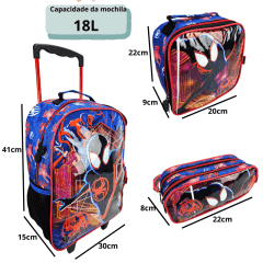 Mochila de Rodinha Miles Morales Aranha Verso com Lancheira e Estojo Xeryus 11680